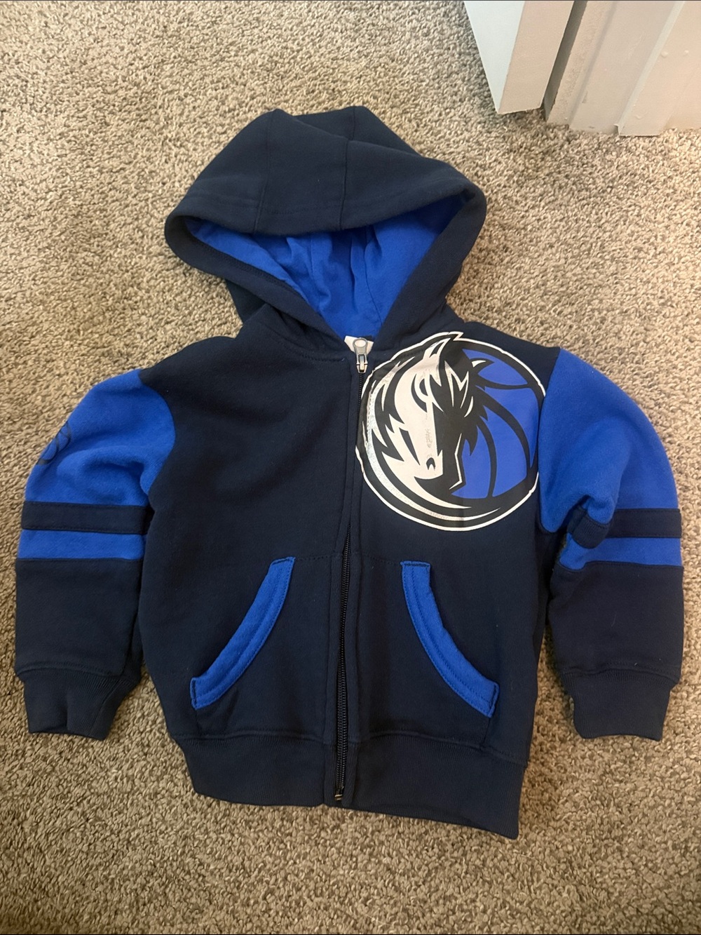 Kids Navy & Royal Blue Zip-Up Puffer Hoodie with Team Graphic